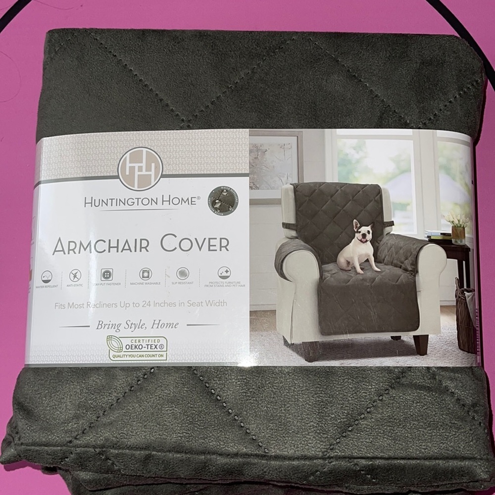 Huntington Home Aldi Gray Polyester Washable Armchair Cover Protector